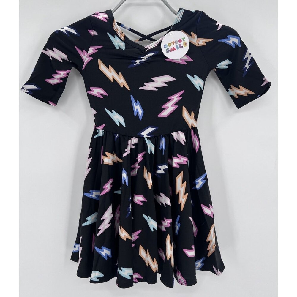 Dot Dot Smile Girl's Ballerina Skater Dress sz 3-4 NWT Short Sleeve Lightning